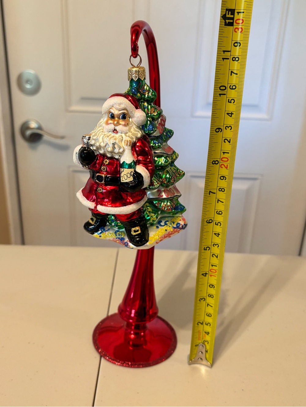 Vintage Christopher Radko Santa with Tree Glass Ornament w/hanger